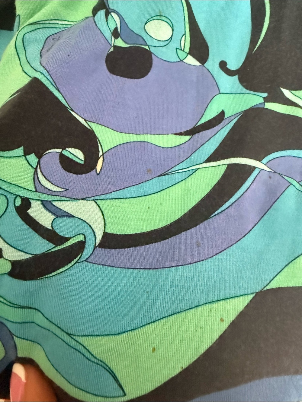 Emilio Pucci Short-Sleeve Mock Neck Top in Blue and Teal Swirl Print - Picture 6 of 7